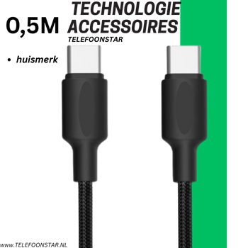 USB-A naar USB-C Snellaadkabel 0.5 Meter – Korte & Sterke Oplaadkabel