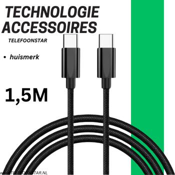 USB-C naar USB-C Oplaadkabel 1.5 Meter – Snelladen & Data