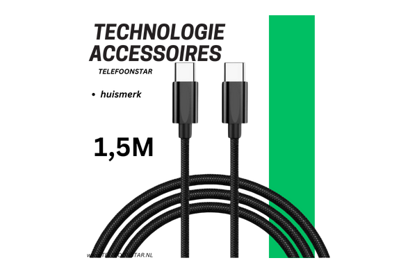 USB-C naar USB-C Kabel 1 Meter – Gevlochten Snellader Kabel