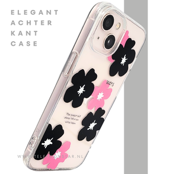 BloomPop Flex Case – iPhone 13 / 14 Hoesje met Zwarte & Roze Bloemen | Telefoonstar.nl