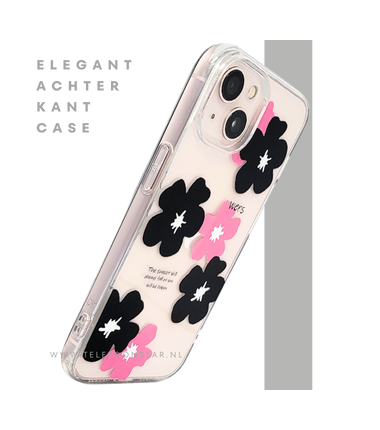 BloomPop Flex Case &ndash; iPhone 13 / 14 Hoesje met Zwarte & Roze Bloemen | Telefoonstar.nl