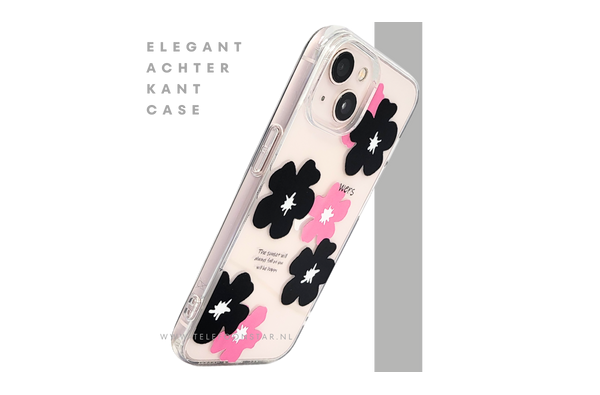 BloomPop Flex Case – iPhone 13 / 14 Hoesje met Zwarte & Roze Bloemen | Telefoonstar.nl