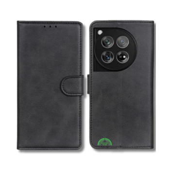 Bookcase Hoesje voor OnePlus 12 Zwart Vintage Leer Look met Magnetische Sluiting