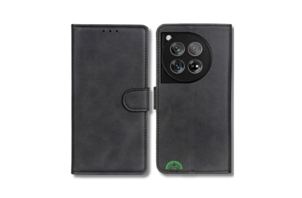 Bookcase Hoesje voor OnePlus 12 Zwart Vintage Leer Look met Magnetische Sluiting