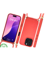 Koraalrood Koord Hoesje &ndash; Biologisch Afbreekbare Crossbody Case Met Verstelbare Draagkoord voor iPhone 16 Pro