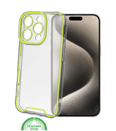 Transparant Hoesje met Neonrand voor iPhone 16 Pro &ndash; Slank, Sterk & Stijlvol