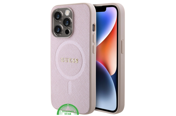 Hoesje voor iPhone 15 Pro – Lichtroze Design met Gouden Detail