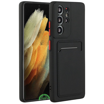 Zwart Transparant Hoesje voor Samsung S25 Ultra met Kaartvak, Praktisch, Slank & Shockproof