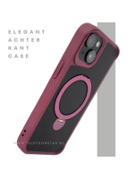 iPhone 15 Plus Hoesje &ndash; Zwart-Bordeaux met MagSafe Ring | Stijlvol & Functioneel
