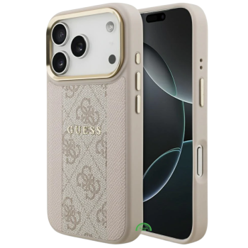Hoesje voor iPhone 17 Pro Beige met Gouden Camerarand, antislip zijkanten