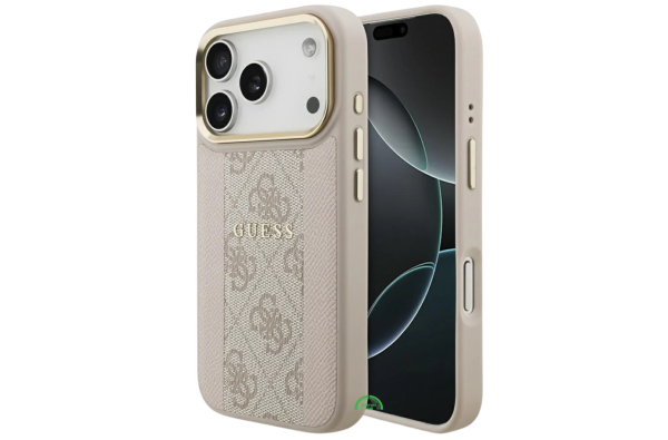 Hoesje voor iPhone 17 Pro Beige met Gouden Camerarand, antislip zijkanten