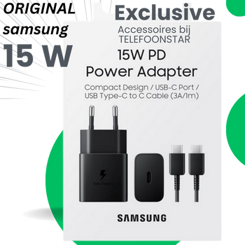 Samsung Adapter (15W PD) met kabel USB-C to USB-C Zwart