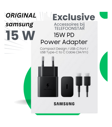 Samsung Adapter (15W PD) met kabel USB-C to USB-C Zwart
