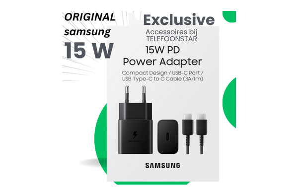 Samsung Adapter (15W PD) met kabel USB-C to USB-C Zwart