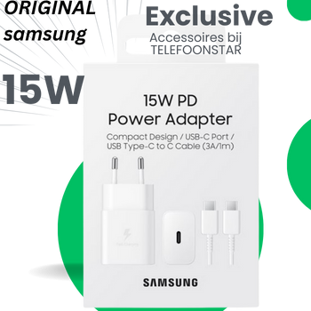 Samsung Adapter (15W PD) met kabel USB-C to USB-C Wit