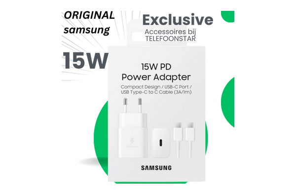 Samsung Adapter (15W PD) met kabel USB-C to USB-C Wit