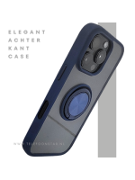 iPhone 16 Pro Donkerblauw Hoesje Met Ringhouder Stevige Rugcover Voor Extra Grip