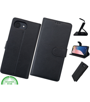 iPhone 17E Luxe Bookcase Hoesje Zwart &ndash; Wallet Case met Standfunctie