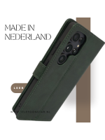 S25 Plus Olijfgroen Boek Klap hoesjes Leer Stijlvolle en Beschermende Wallet Case