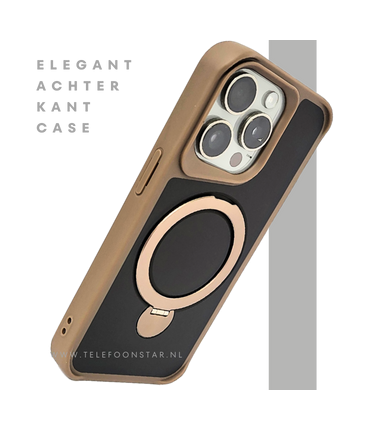 iPhone 15 Pro Max Hoesje met Ringhouder – Luxe Bescherming in Bruin-Zwart Design