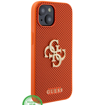 Hoesje voor iPhone 15 – Oranje Luxe Design met Goudkleurig Logo