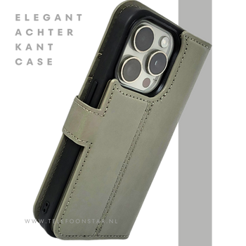 Groen Bookcase Hoesje 2 en 1 iPhone 15 Pro Max– Lederen Look & Kaartvak | Telefoonstar.nl