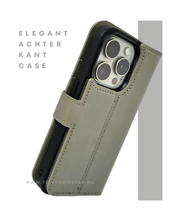 Groen Bookcase Hoesje 2 en 1 iPhone 15 Pro – Lederen Look & Kaartvak | Telefoonstar.nl