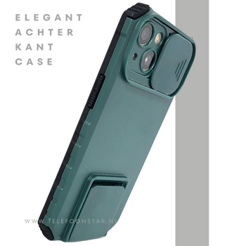 Donkergroen Protectcase iPhone 13 / 14 met Kickstand en Camerabescherming