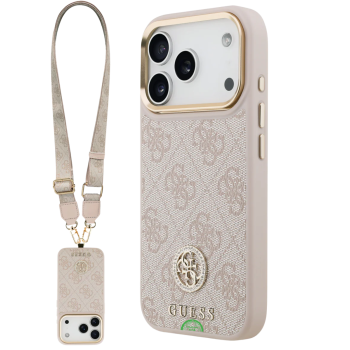 Hoesje voor iPhone 17 Pro Beige met Koord Gouden Rand