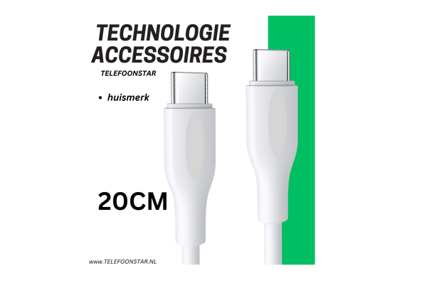 USB C Oplaadkabel 20 CM Witte Gevlochten Snelladerkabel