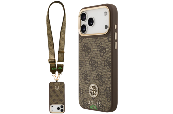 Hoesje voor iPhone 17 Pro Max Bruin Guess afneembare schouder- en polsband