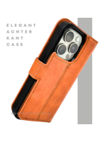 Cognac Bookcase Hoesje twee en een iPhone 15 Pro Max &ndash; Lederen Look & Kaartvak | Telefoonstar.nl