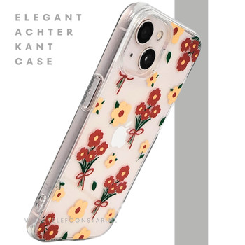 iPhone 13 / 14 Hoesje – Transparant Bloemenprint met Rode Boeketten | Telefoonstar
