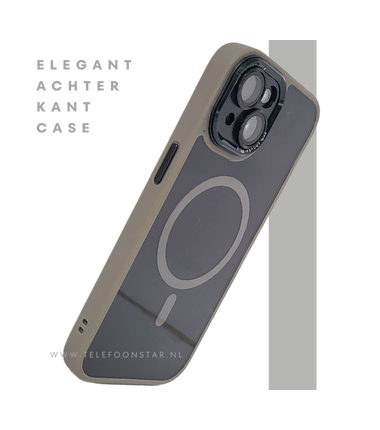 iPhone 15 Hoesje &ndash; Transparant met Beige Rand & MagSafe | Elegant, Neutraal & Praktisch