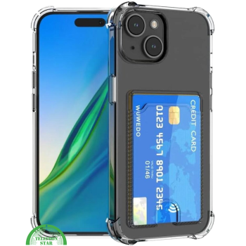 Transparant Shockproof Hoesje voor iPhone 15 met Kaarthouder – Praktisch & Supersterk