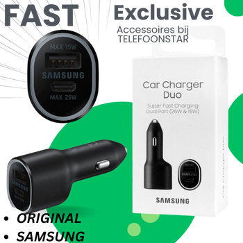 Originele Samsung Car Charger Duo – Auto Snellader 25W USB-C + 15W USB-A