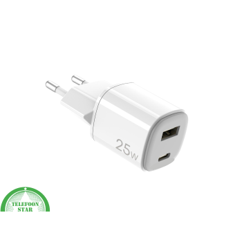 25W Snellader USB-A en USB-C Adapter – Compacte Duo Adapter