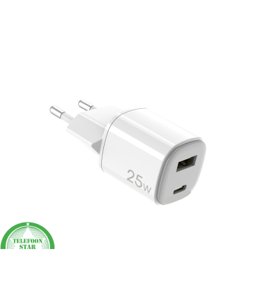 25W Snellader USB-A en USB-C Adapter &ndash; Compacte Duo Adapter