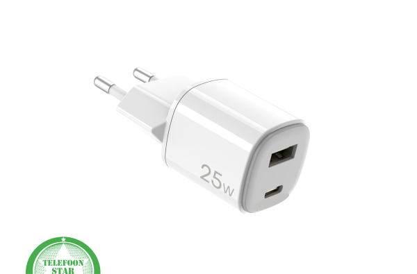 25W Snellader USB-A en USB-C Adapter – Compacte Duo Adapter