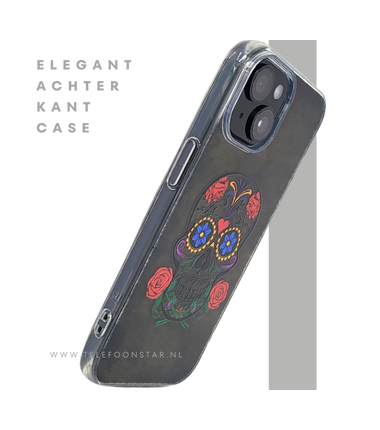 iPhone 15 Hoesje – Sugar Skull Design | Transparant, Kleurrijk & Uniek