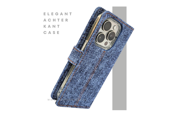 iPhone 15 Pro Max Jeans Look Hoesje – Stoere Bookcase met Pasjeshouder | Telefoonstar
