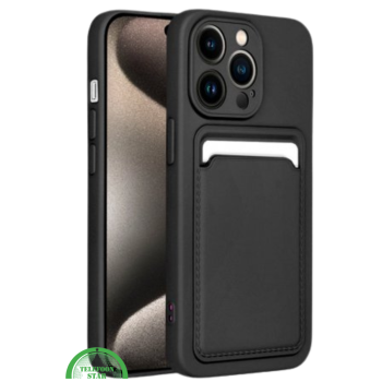 Zwart Hoesje voor iPhone 14 Pro Transparant met Kaartvak, Shockproof, Sterk & Silicone