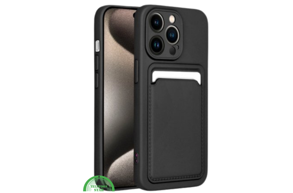 Zwart Hoesje voor iPhone 15 Pro Transparant met Kaartvak, Shockproof, Sterk & Handig Ontwerp