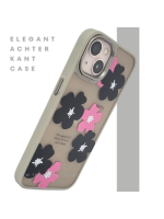 iPhone 13 / 14 Hoesje &ndash; Matgroene Rand met Bloemenprint Zwart/Roze | Telefoonstar