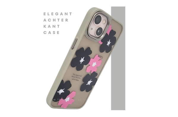 iPhone 13 / 14 Hoesje – Matgroene Rand met Bloemenprint Zwart/Roze | Telefoonstar