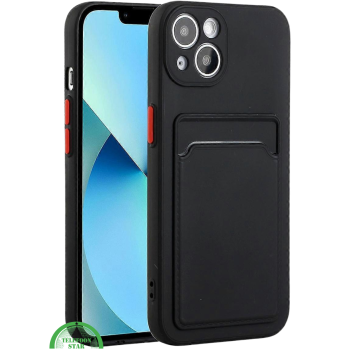 Zwart Transparant Shockproof Hoesje voor iPhone 15 met Kaarthouder – Praktisch & Supersterk