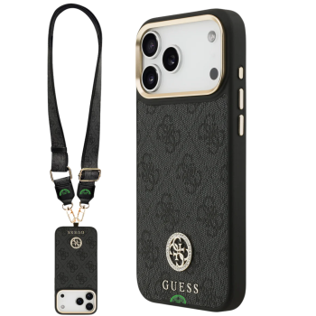 Hoesje voor iPhone 17 Pro Max Zwart Guess afneembare schouder- en polsband