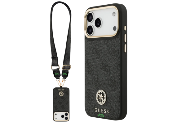 Hoesje voor iPhone 17 Pro Max Zwart Guess afneembare schouder- en polsband