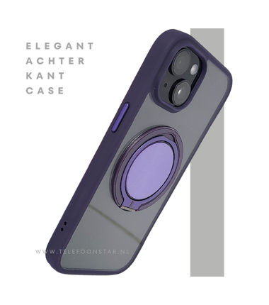 iPhone 15 Hoesje – Transparant Met Paarse Ringhouder | Stijlvol, Praktisch & Betrouwbaar
