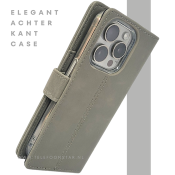 iPhone 15 Pro Max Hoesje Grijs – Elegant Bookcase met Pasjeshouder | Telefoonstar
